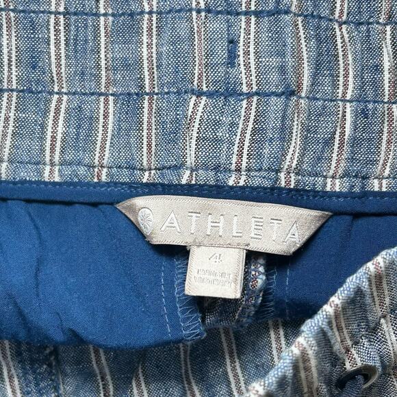 Athleta Cabo Linen Shorts Pull on Blue White Striped Drawstring Lightweight 4 - Picture 5 of 8